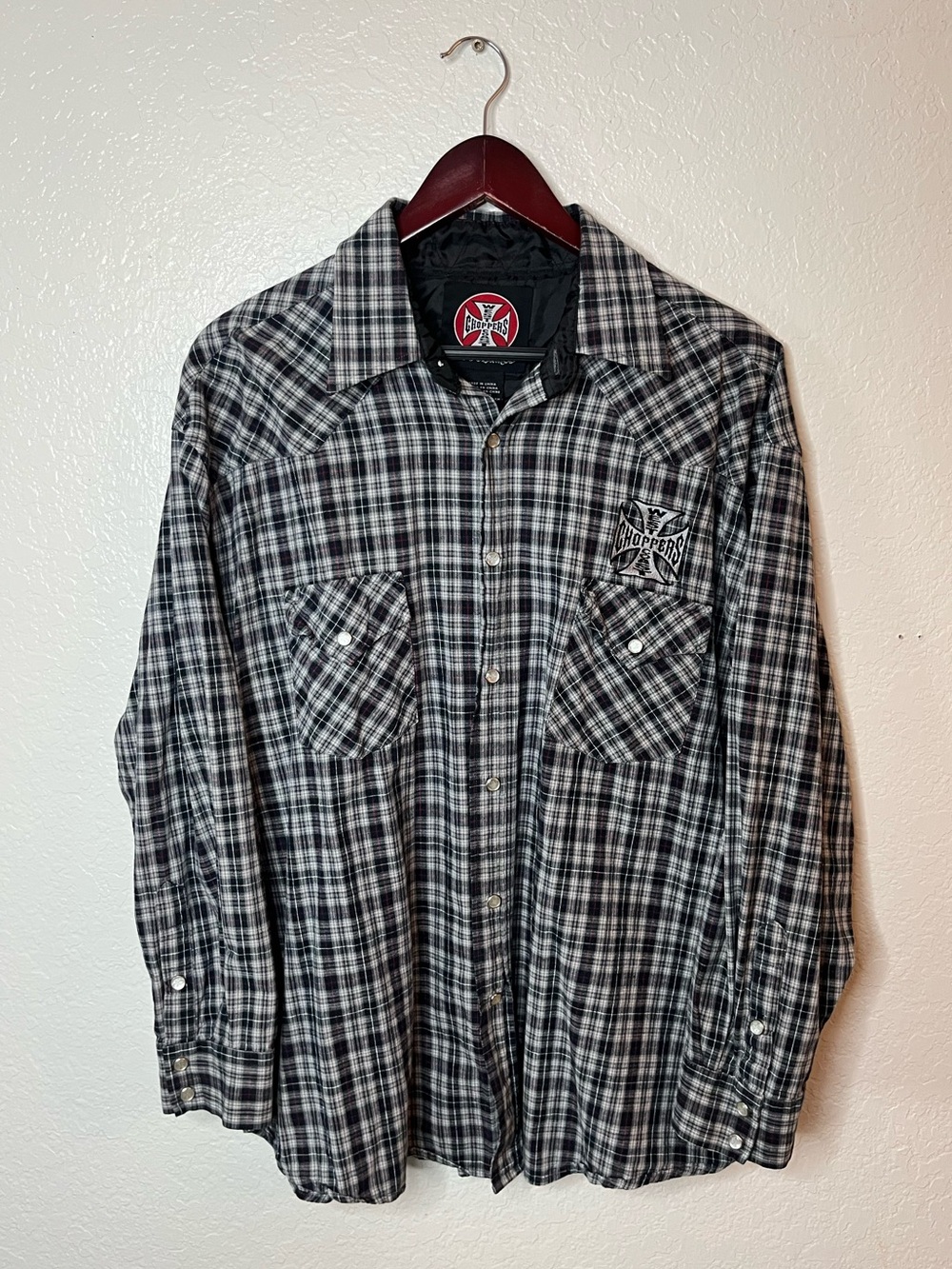 West Coast Choppers Plaid Pearl Snap Flannel Shirt XL